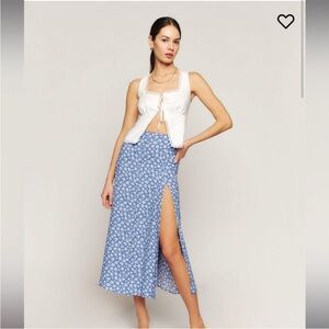 Reformation Zoe Floral Blue Skirt